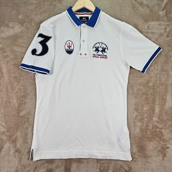 Vintage La Martina Maserati Polo Shirt Official Merchandise White 2004 Mens Sz M - Picture 1 of 14